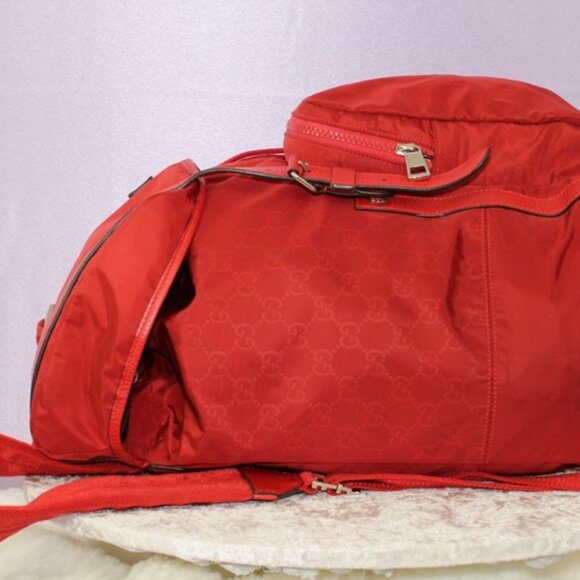 Gucci Red GG Nylon Backpack Leather Trim Authentic Designer Bag - Picture 12 of 16